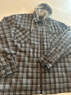 Men's Gray Plaid Lightweight Hooded Shirt Jacket
